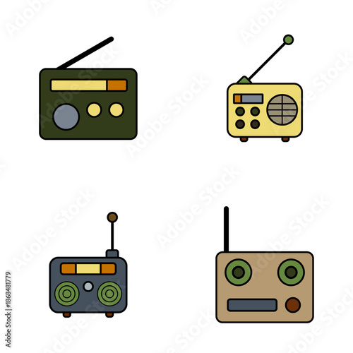Radio Icons Collection Retro Portable Radio