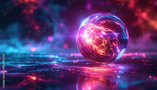 A glowing 3d blue planet Earth rotates in the dark galaxy space among stars and clouds with the sun light illuminating the global atmosphere and world map