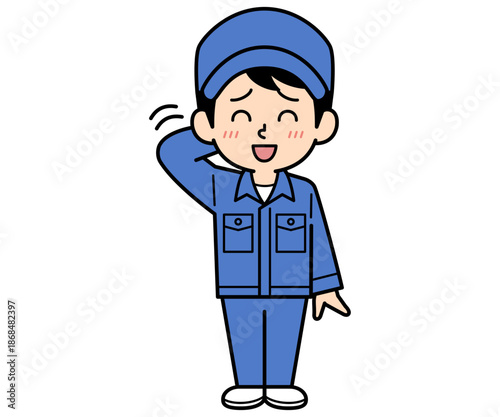 照れているシンプルな作業員の男性