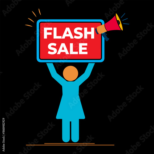 FLASH SALE – Urgent Offer Illustration, Flash Sale Limited Time Offer with Human Character Vector