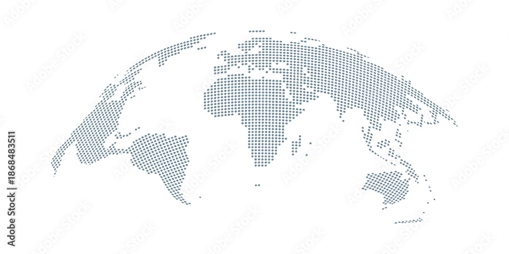 Fototapeta premium World map earth globe with dot pattern, 3D global icon, halftone pixel texture, isolated worldwide political and business concept.