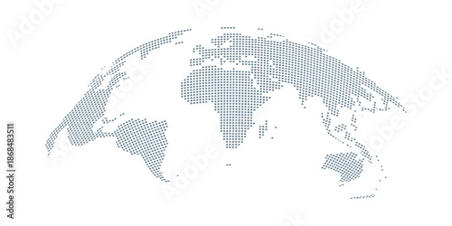 World map earth globe with dot pattern, 3D global icon, halftone pixel texture, isolated worldwide political and business concept.