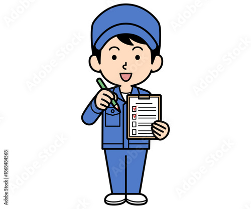 チェックリストに記入するシンプルな作業員の男性