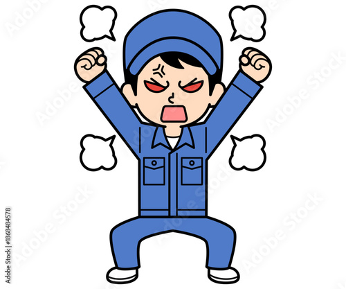 激怒するシンプルな作業員の男性