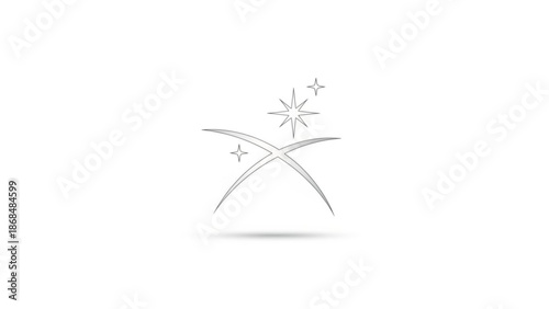 Silver starry night icon with curved lines and sparkles on white background for design and decoration purposes with stylized and graphic and vector