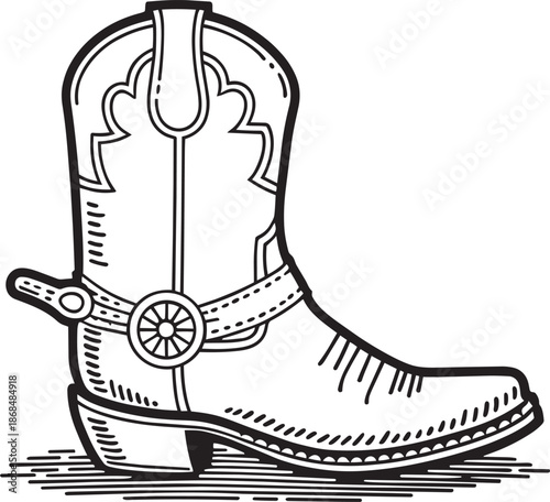 Western cowboy boot with spurs and decorative stitching western footwear silhouette