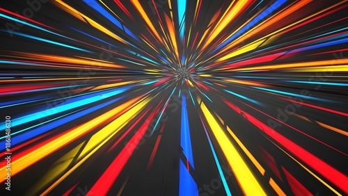 Wallpaper Mural Vibrant multicolored streaks radiate from a central point against a dark background Torontodigital.ca