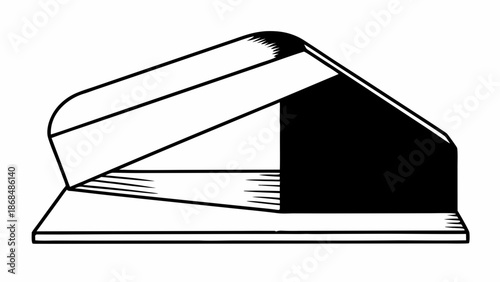 A detailed black and white illustration of a folded paper on a flat surface viewed from the side