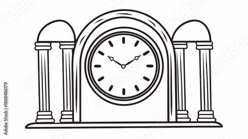 A classic illustration of a clock with columns, symbolizing timeless elegance and architectural beauty in a simple line art style.