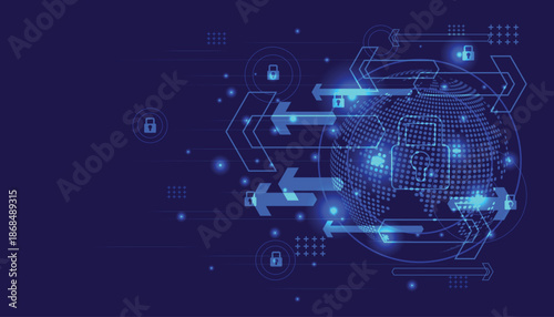 Cyber security and information or network protection. Future technology background.