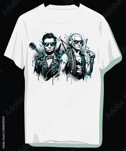 Rocking historical figures in sunglasses on white tshirt