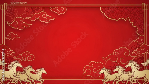 Golden Horse Red Background