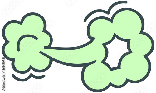A green cloud shaped like a bone emits smoke on a plain background with abstract lines.