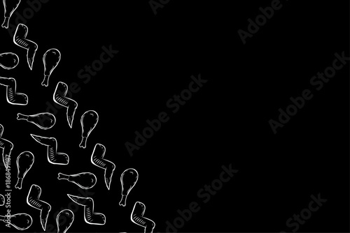 Hand-Drawn Outline Chicken Wing Seamless Vector Pattern for Fast Food Background