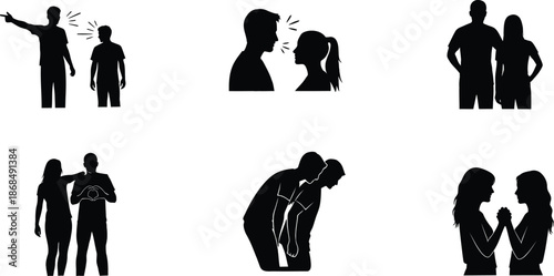 A collection of silhouettes illustrating diverse human relationships and communication dynamics