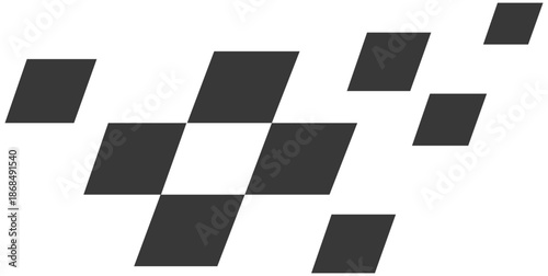 A graphic illustration of black squares arranged in a staggered diagonal pattern on a white background