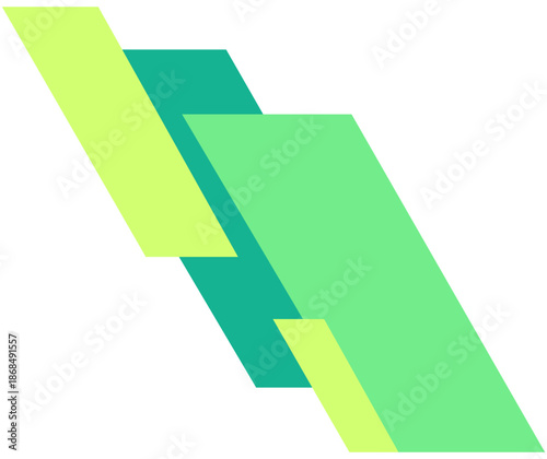 Vibrant green abstract shapes overlap and intersect in a dynamic graphic design