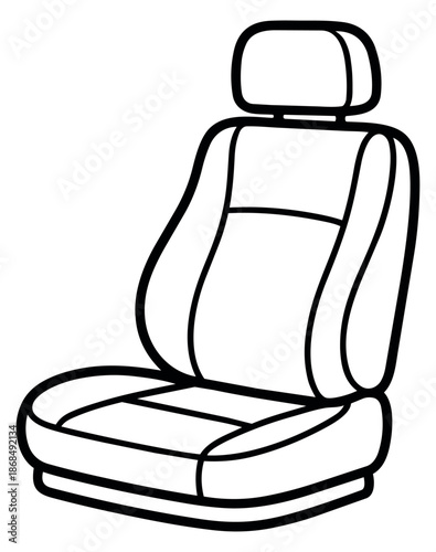 Line art illustration of a car seat depicting an unoccupied vehicle interior component for automotive design
