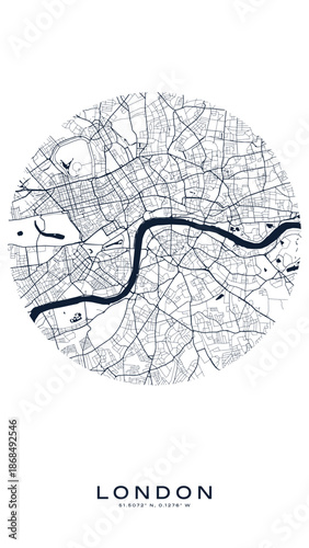 Photography Minimal map of London in the United Kingdom of London City One Color Map, Vector Outline Version, ready for color change