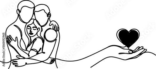 Continuous Line Art Embrace Hand Holding Heart Love Illustration
