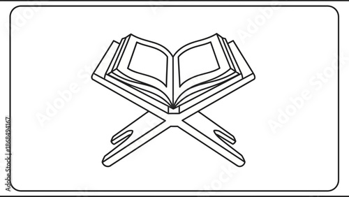 Open Holy Book on Stand Icon – Islamic Education Line Illustration