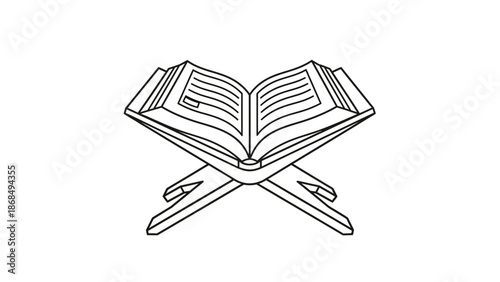 Open Holy Book on Stand Icon – Islamic Education Line Illustration