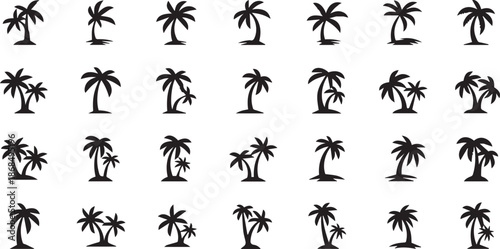 Tropical Palm Tree Silhouette Set – Coconut Tree Vector Icons for Summer Beach and Island Design