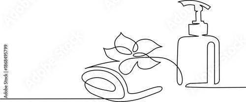 Bathroom decor with soap dispenser and flower Vector