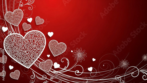 Valentines day background with white hearts on red gradient