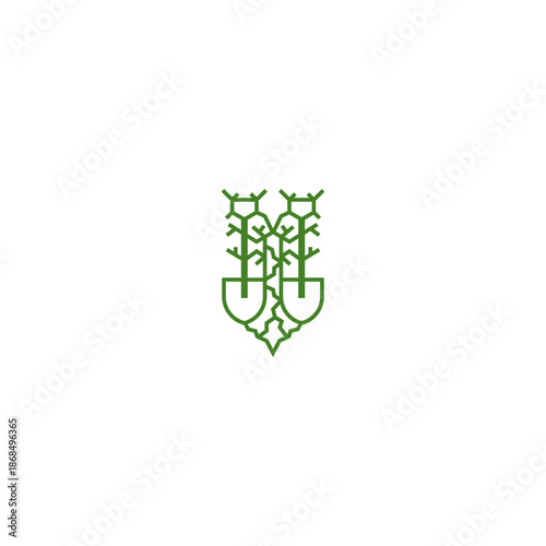 Gardening tree with shovel logo illustration.
