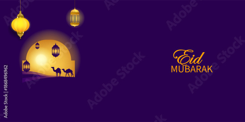 Ramadan Mubarak lantern, star, crescent moon, mosque and decorative element for Islamic greeting card, banner, poster, cover design.