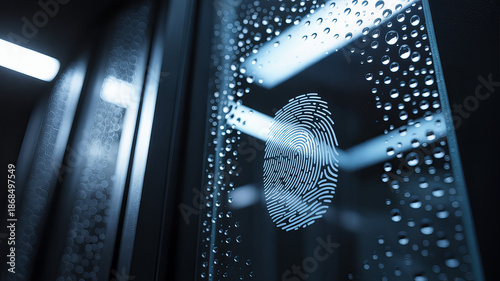 Intriguing Fingerprint on Wet Glass: A close-up shot captures the intricate details of a fingerprint imprinted on a wet glass surface, creating a visual narrative of identity and touch.