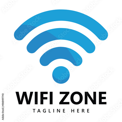 Wi-Fi Zone Icon with Blue Signal and Customizable Tagline for Wireless Internet Access Signage Vector
