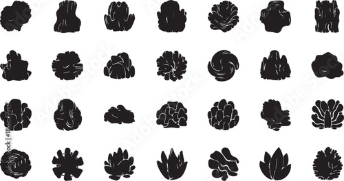 Minimalist Abstract Organic Shapes and Hand-Drawn Natural Stone or Mineral Silhouette Icons Set for Modern Branding.