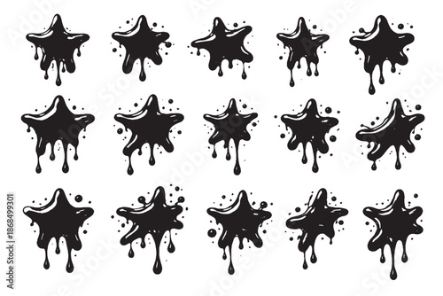 sets of liquid stars on white background