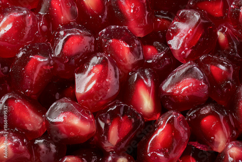 Red pomegranate arils macro texture of fresh organic fruit