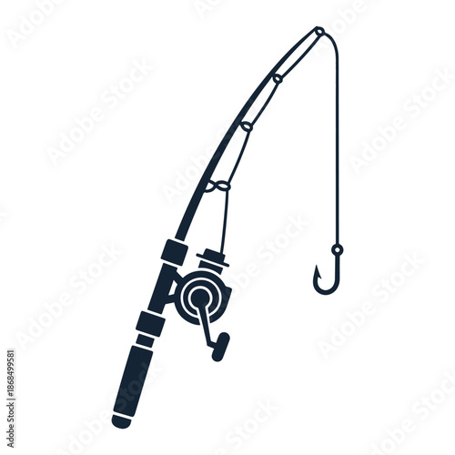 Black fishing rod with reel and hook line