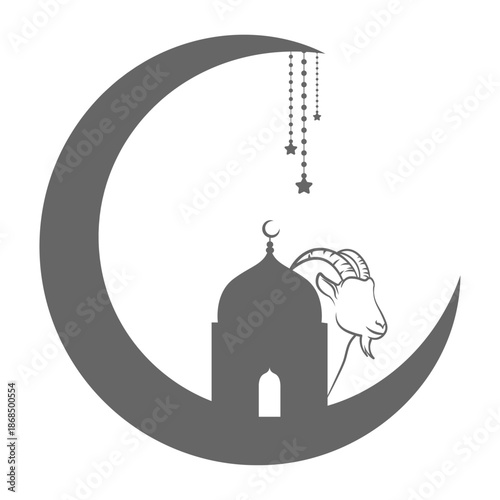 Eid alAdha Celebration with Crescent Moon and Goat Silhouette