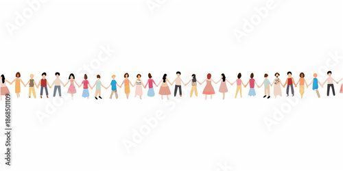 A diverse group of people holding hands in a long connected line