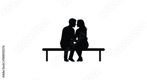 A couple seated closely together on a bench facing each other a romantic silhouette
