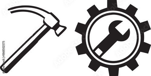 Hammer, Gear, and Wrench Icon Set for Maintenance, Repair, and Industrial Service Concepts