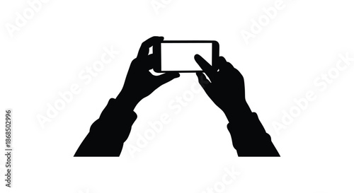Hands holding a smartphone taking a photo or video dark outline silhouette