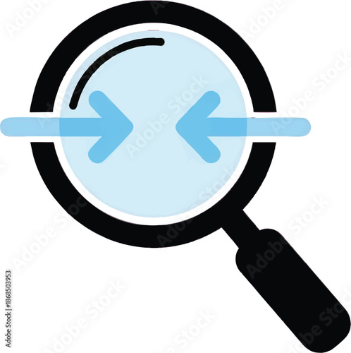 Magnifying Glass with Converging Arrows Icon for Focus, Analysis, Search, Problem Solving, and Strategic Planning - Business and Technology Concept