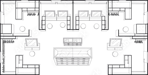 Architectural Blueprint Design of a Fashion Retail Store's Interior Layout.