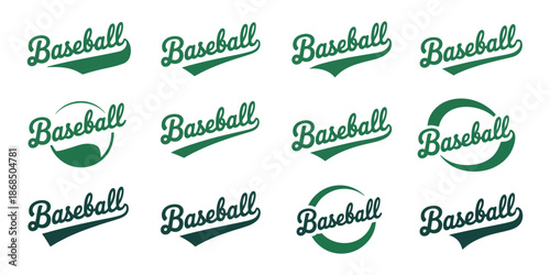 Baseball Typography Swoosh Elements with Curved Swash and Varsity Style