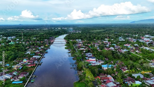 Area view from a drone of a house on the coast