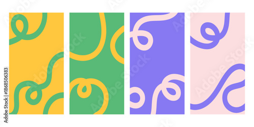 Four abstract backgrounds. Colorful linear patterns. Striped vector background. Minimalistic waves and loops. EPS 10.