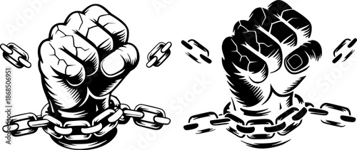 Breaking Chains Fist Illustration – Freedom Power Protest Symbol Vector.