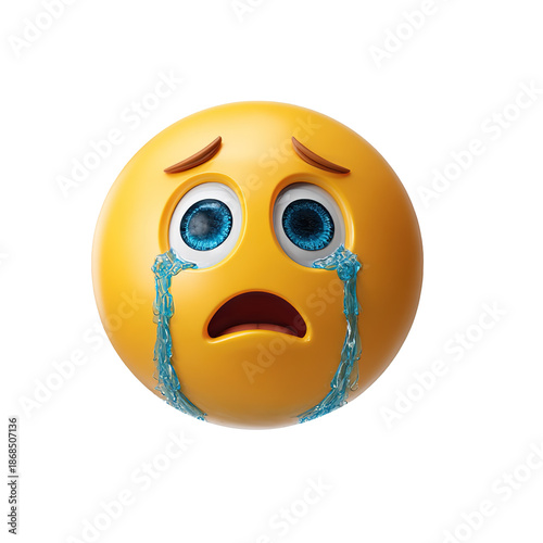 3D Crying Face Emoji with Tears and Sad Expression Isolated on transparent Background