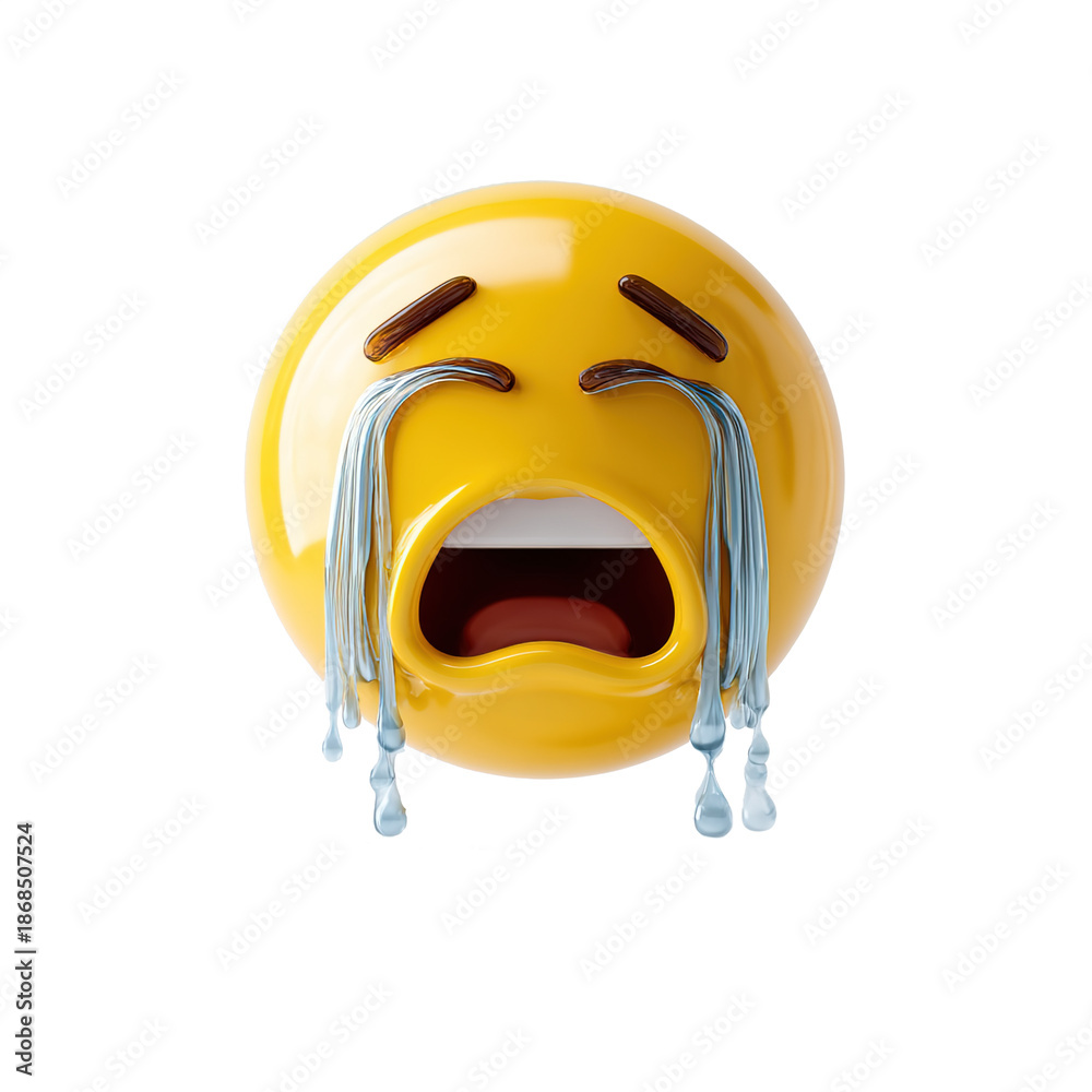 Fototapeta premium 3D Crying Face Emoji with Tears and Sad Expression Isolated on transparent Background